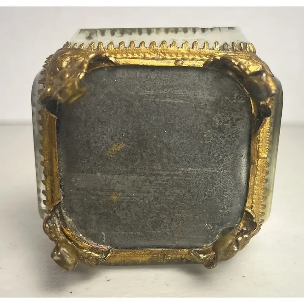 Vintage French Style Ormolu Gold Jewelry Box Casket Beveled Glass Footed Ornate